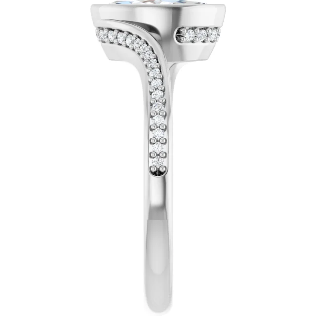 14K White Gold Marquise Cut Bezel Diamond Engagement Ring