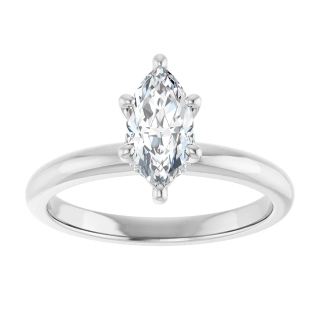 14K White Gold Marquise Cut Hidden Halo Diamond Engagement Ring