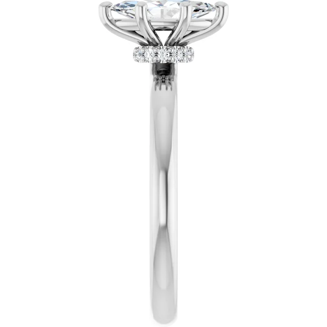 14K White Gold Marquise Cut Hidden Halo Diamond Engagement Ring