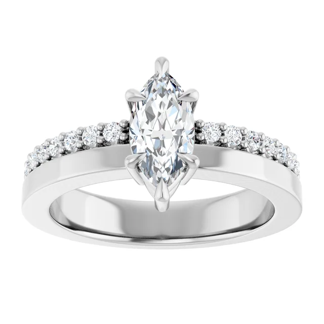 14K White Gold Marquise Cut Pave Diamond Engagement Ring