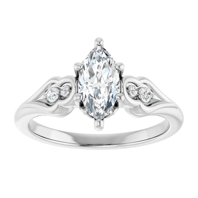 14K White Gold Marquise Cut Side Stone Diamond Engagement Ring