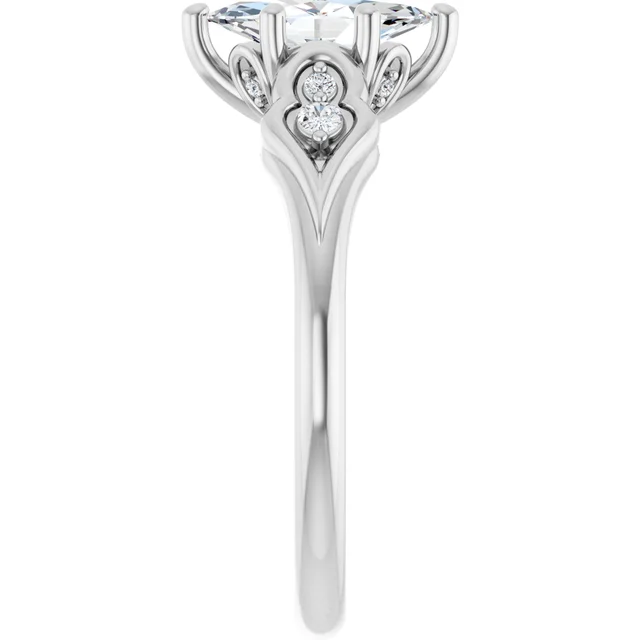 14K White Gold Marquise Cut Side Stone Diamond Engagement Ring