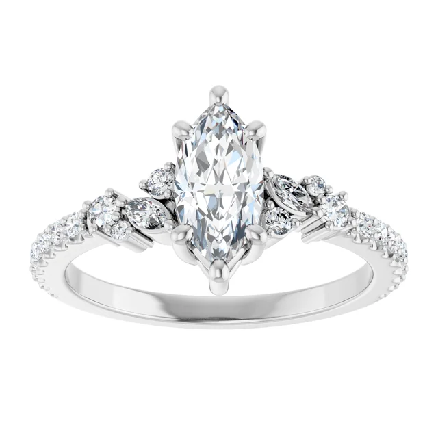 14K White Gold Marquise Cut Solitaire Diamond Engagement Ring