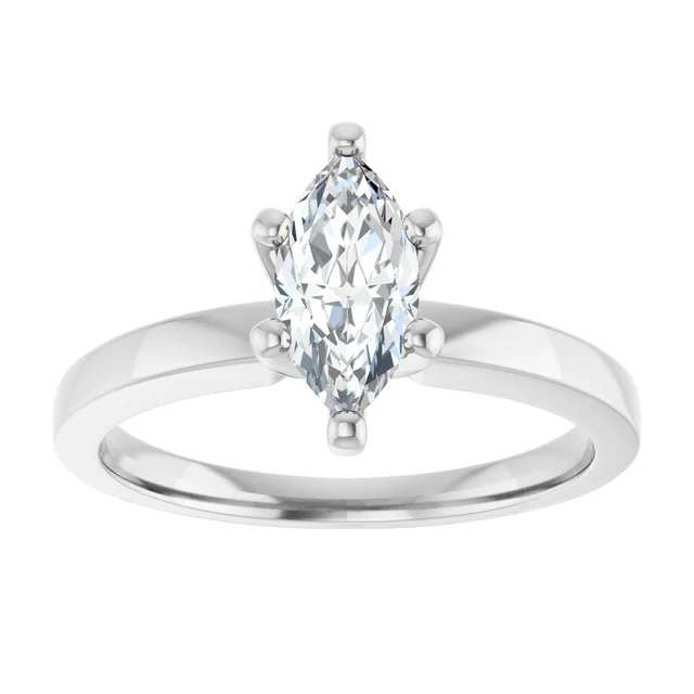 14K White Gold Marquise Cut Solitaire Diamond Engagement Ring