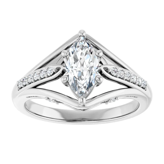 14K White Gold Marquise Cut Split Shank Diamond Engagement Ring