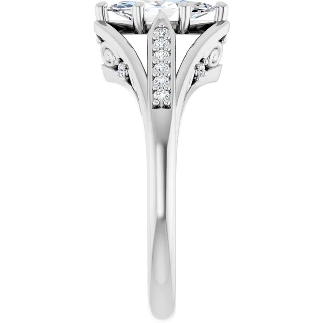 14K White Gold Marquise Cut Split Shank Diamond Engagement Ring