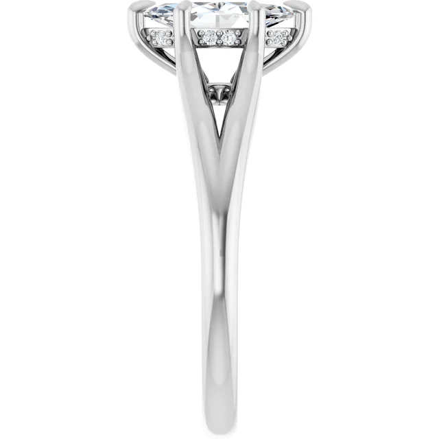 14K White Gold Marquise Cut Split Shank Solitaire Diamond Engagement Ring
