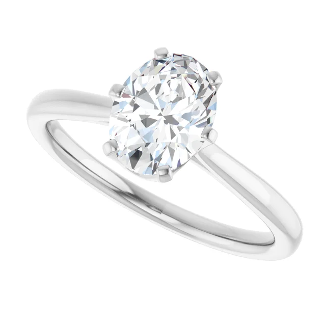 14K White Gold Oval Cut Basket Solitaire Diamond Engagement Ring