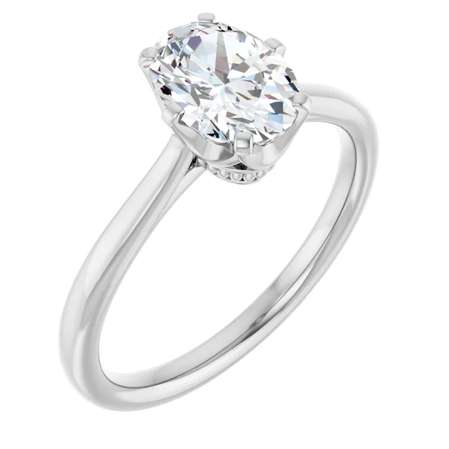 14K White Gold Oval Cut Basket Solitaire Diamond Engagement Ring