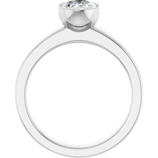 14K White Gold Oval Cut Bezel Diamond Engagement Ring