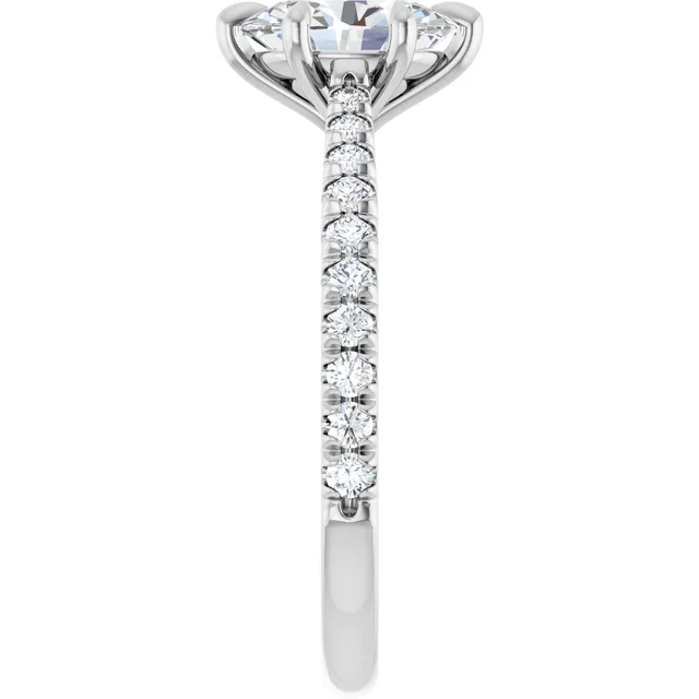 14K White Gold Oval Cut Cathedral Pavé Diamond Engagement Ring