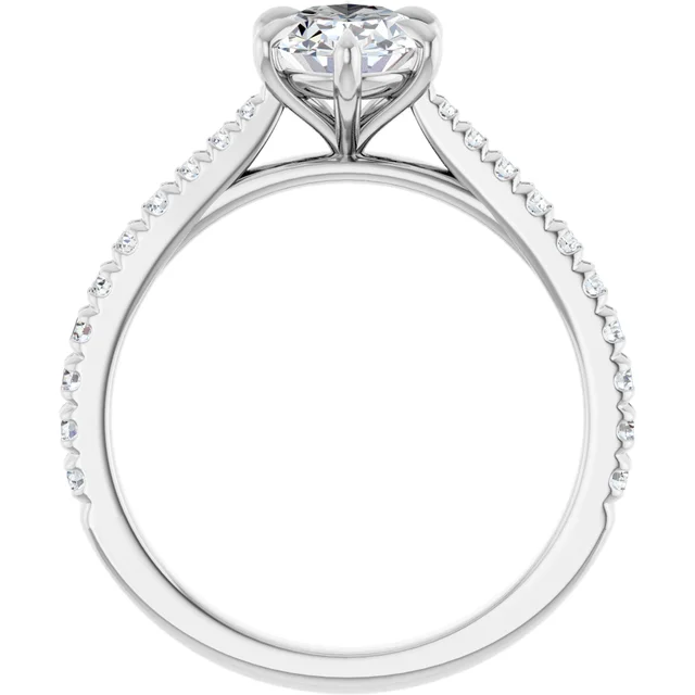 14K White Gold Oval Cut Cathedral Pavé Diamond Engagement Ring