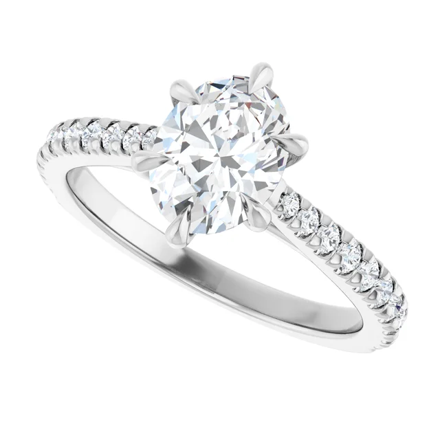 14K White Gold Oval Cut Cathedral Pavé Diamond Engagement Ring