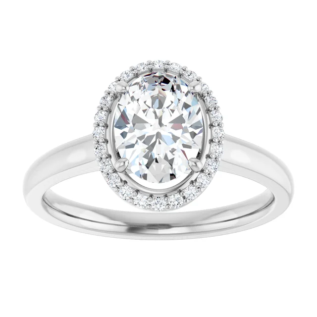 14K White Gold Oval Cut Halo Diamond Engagement Ring