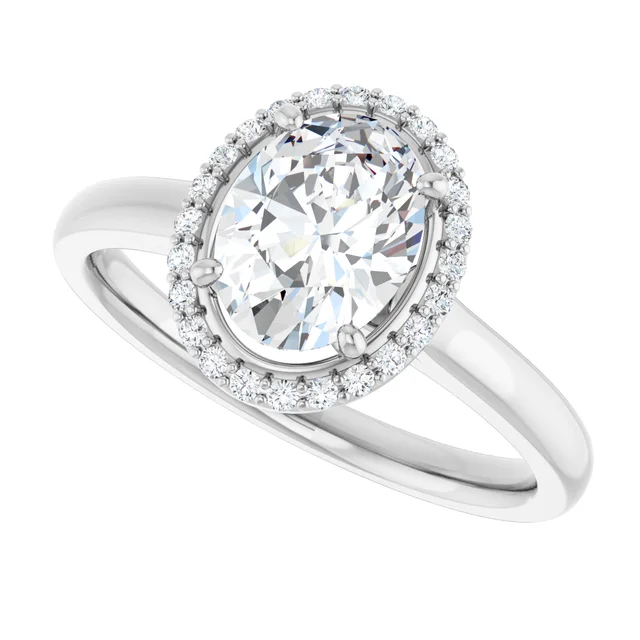 14K White Gold Oval Cut Halo Diamond Engagement Ring