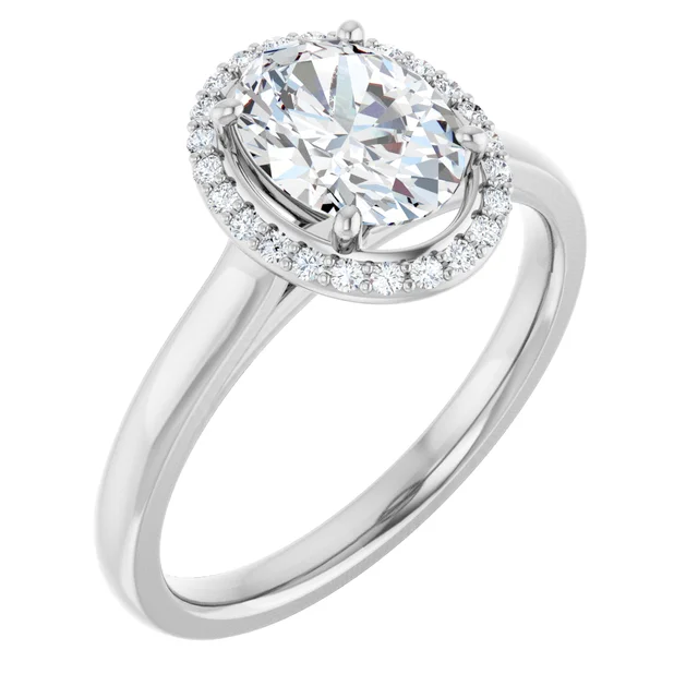 14K White Gold Oval Cut Halo Diamond Engagement Ring