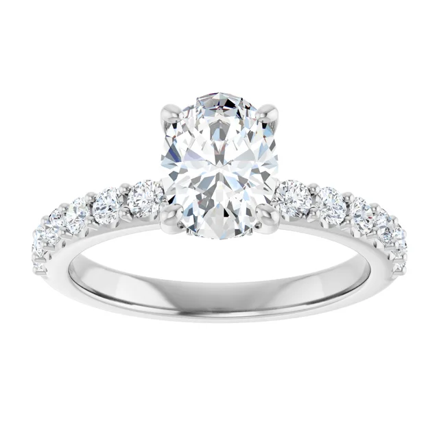 14K White Gold Oval Cut Pavé Diamond Engagement Ring