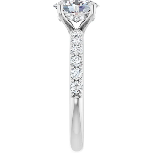 14K White Gold Oval Cut Pavé Diamond Engagement Ring