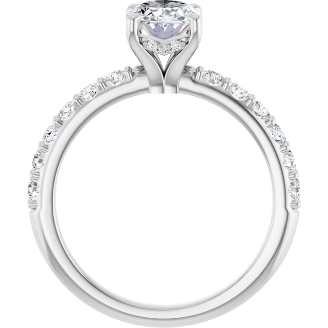 14K White Gold Oval Cut Pavé Diamond Engagement Ring