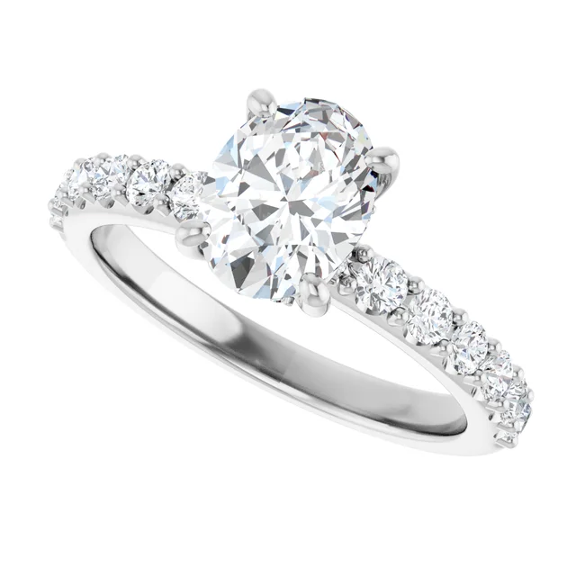 14K White Gold Oval Cut Pavé Diamond Engagement Ring