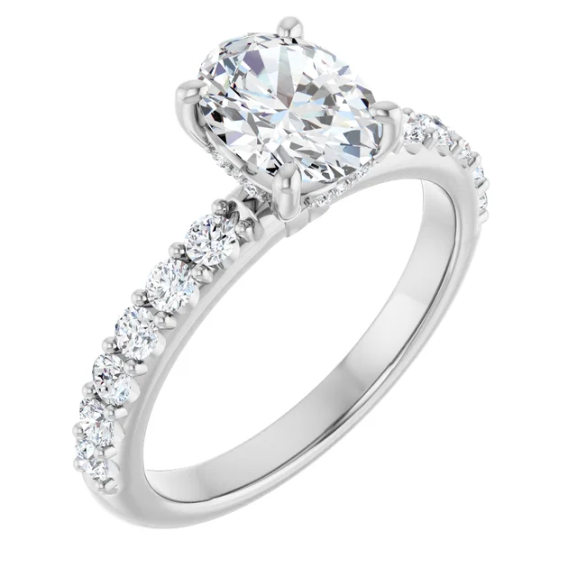14K White Gold Oval Cut Pavé Diamond Engagement Ring