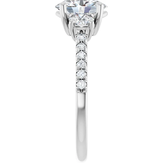 14K White Gold Oval Cut Pavé Three-Stone Diamond Engagement Ring