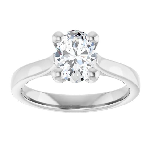 14K White Gold Oval Cut Solitaire Diamond Engagement Ring