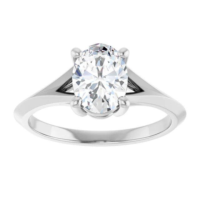 14K White Gold Oval Cut Split Shank Solitaire Diamond Engagement Ring