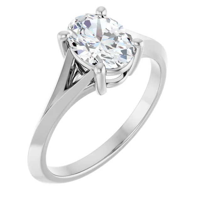 14K White Gold Oval Cut Split Shank Solitaire Diamond Engagement Ring