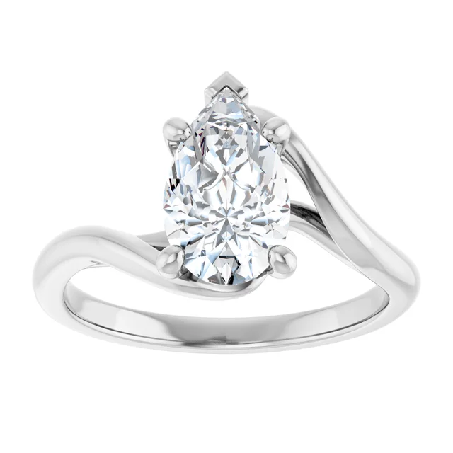 14K White Gold Pear Bypass Solitaire Diamond Engagement Ring