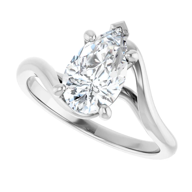 14K White Gold Pear Bypass Solitaire Diamond Engagement Ring