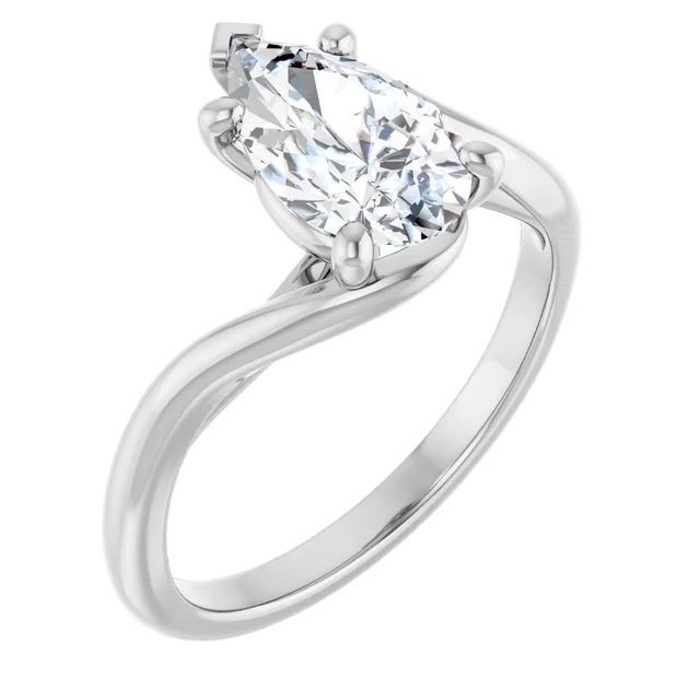 14K White Gold Pear Bypass Solitaire Diamond Engagement Ring