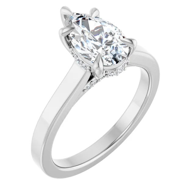 14K White Gold Pear Halo Solitaire Diamond Engagement Ring