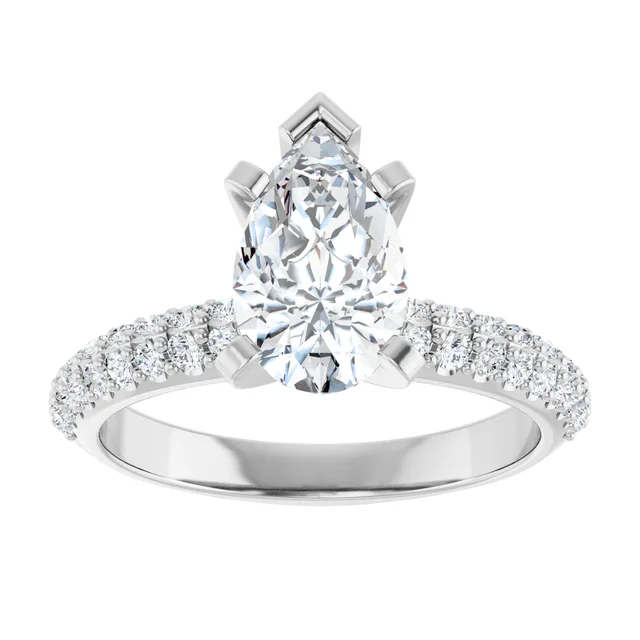 14K White Gold Pear Pavé Diamond Engagement Ring