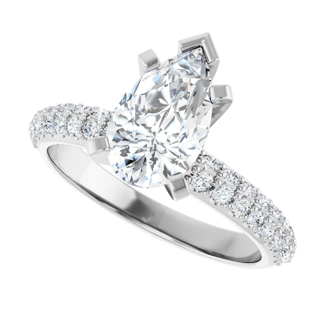 14K White Gold Pear Pavé Diamond Engagement Ring