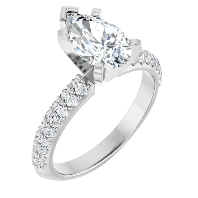 14K White Gold Pear Pavé Diamond Engagement Ring
