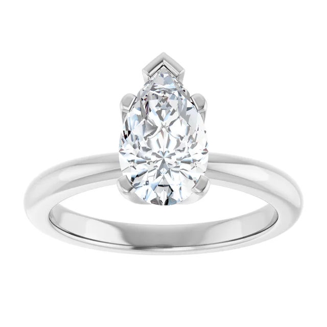 14K White Gold Pear Solitaire Diamond Engagement Ring