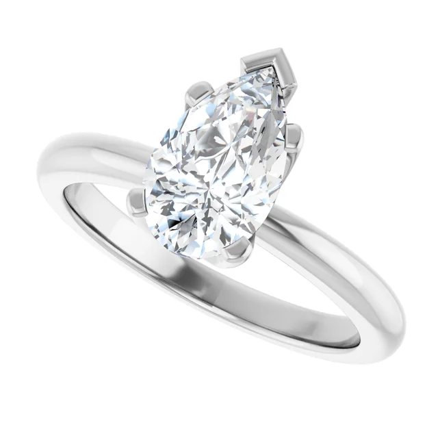 14K White Gold Pear Solitaire Diamond Engagement Ring