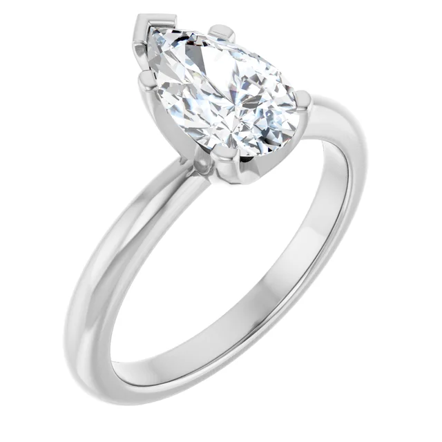 14K White Gold Pear Solitaire Diamond Engagement Ring