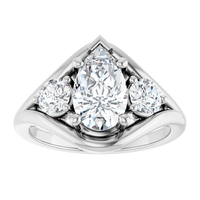 14K White Gold Pear Three-Stone Bypass Split Shank Diamond Engagement Ring