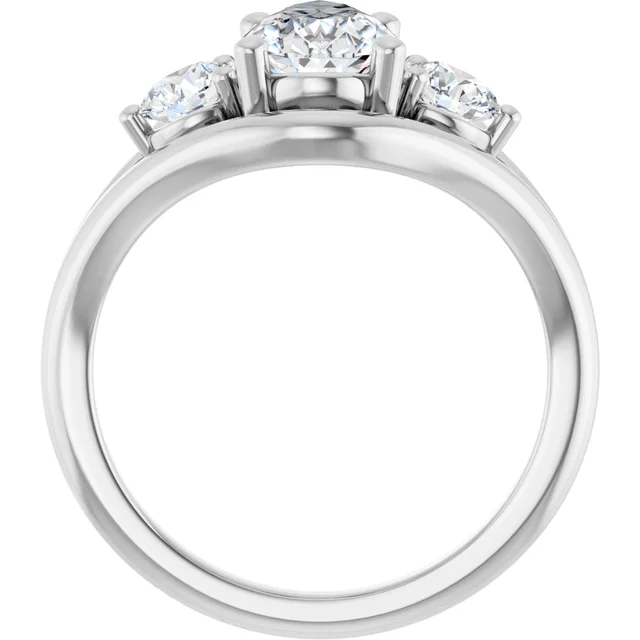 14K White Gold Pear Three-Stone Bypass Split Shank Diamond Engagement Ring