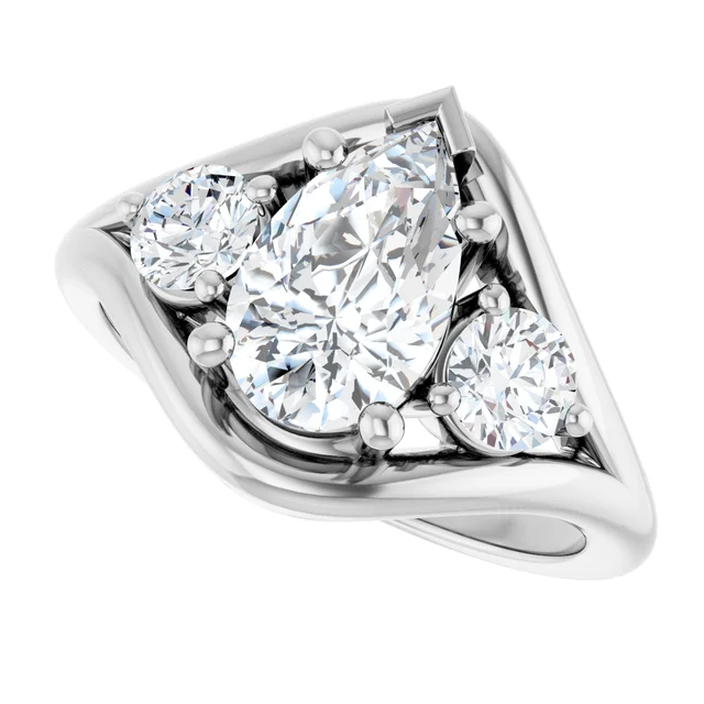 14K White Gold Pear Three-Stone Bypass Split Shank Diamond Engagement Ring