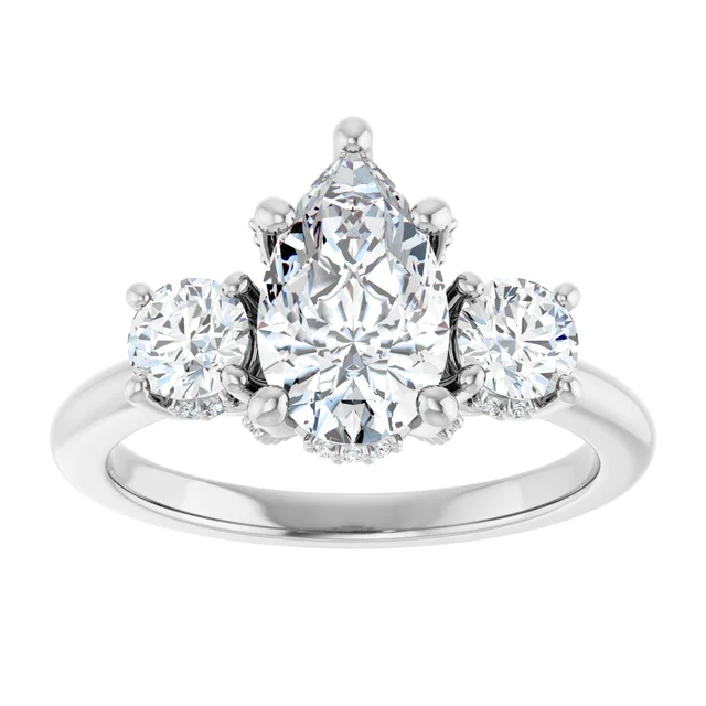 14K White Gold Pear Three-Stone Diamond Engagement Ring