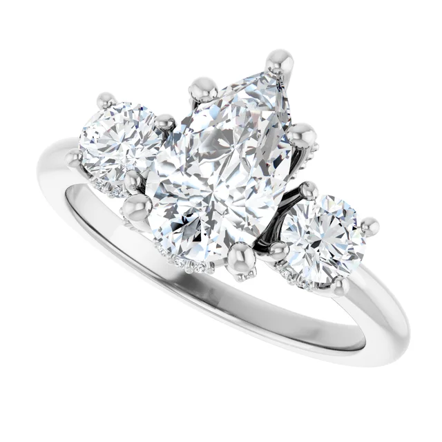 14K White Gold Pear Three-Stone Diamond Engagement Ring