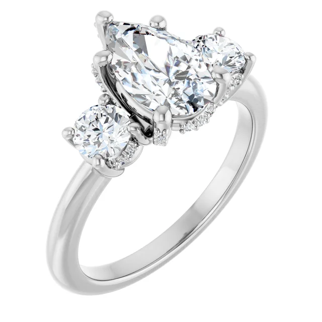 14K White Gold Pear Three-Stone Diamond Engagement Ring