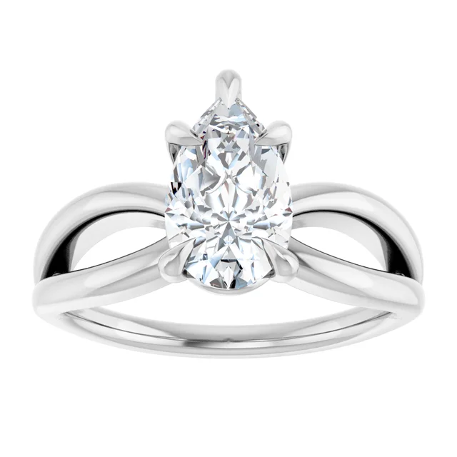 14K White Gold Pear Twisted Shank Diamond Engagement Ring