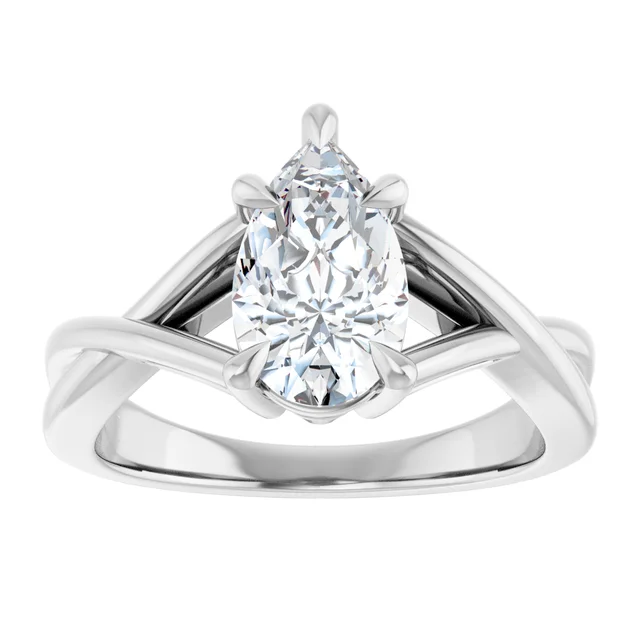14K White Gold Pear Twisted Shank Solitaire Diamond Engagement Ring