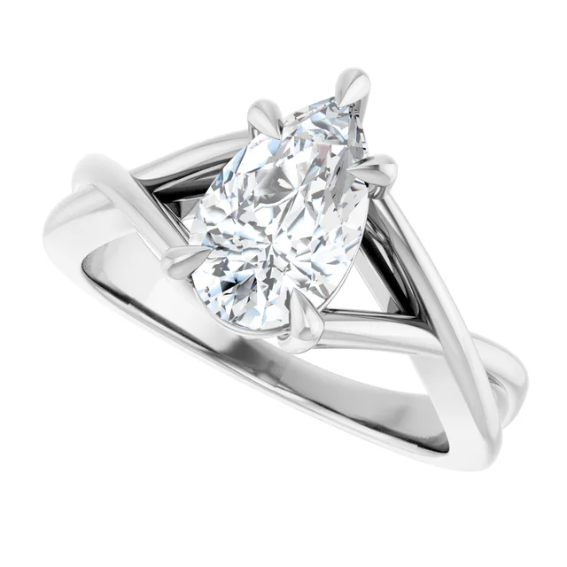 14K White Gold Pear Twisted Shank Solitaire Diamond Engagement Ring