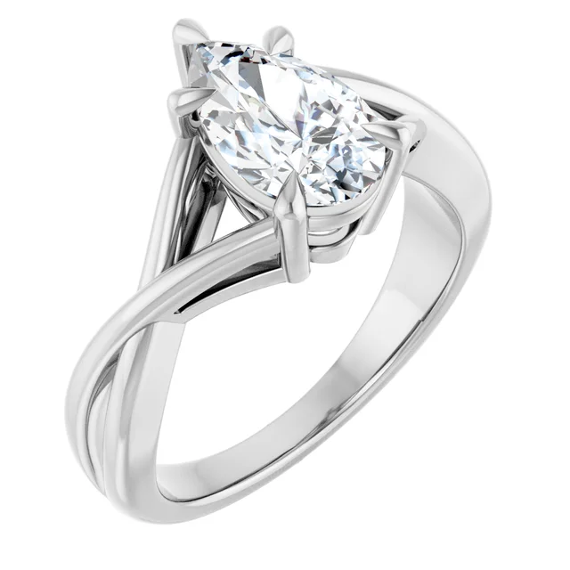 14K White Gold Pear Twisted Shank Solitaire Diamond Engagement Ring