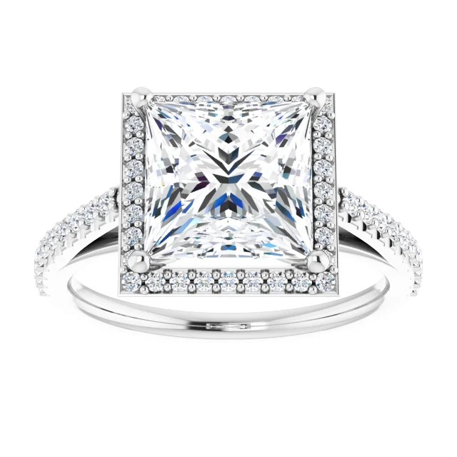 14K White Gold Princess Cut Halo Diamond Engagement Ring